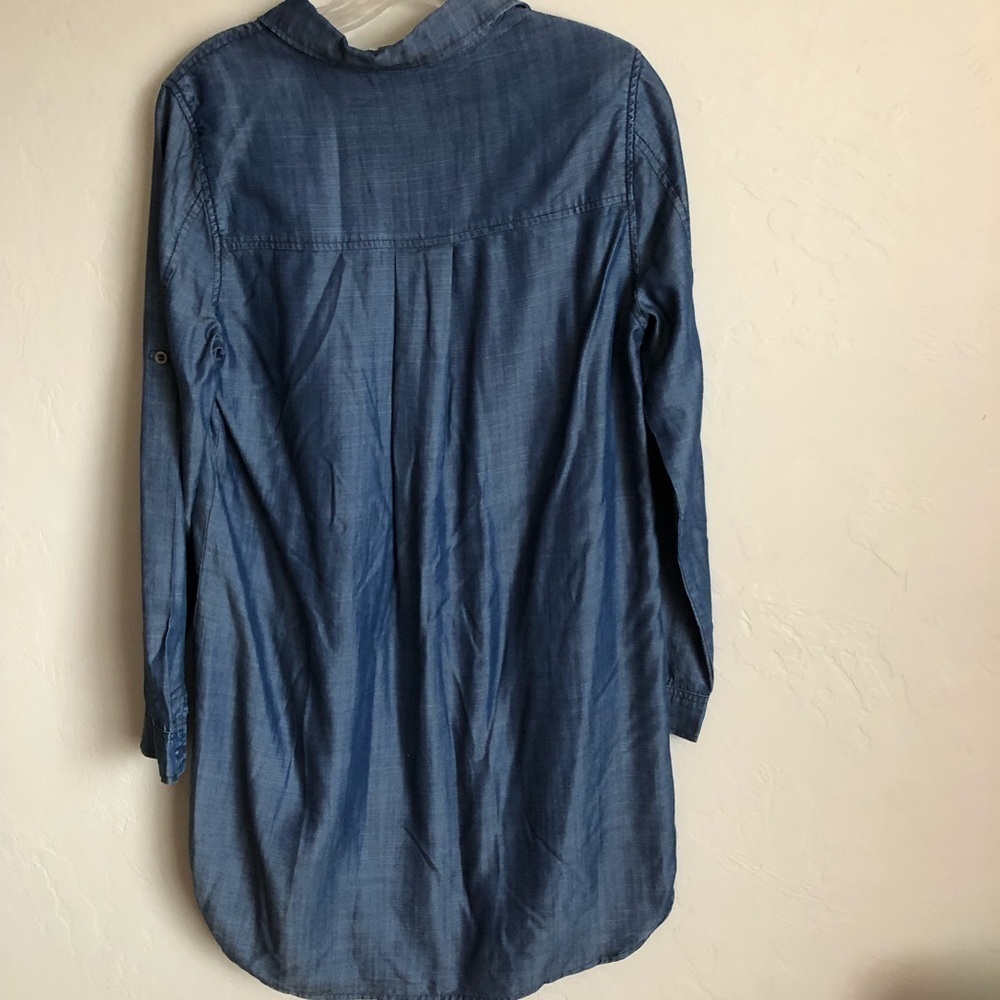 Laju Dark Wash‎ Tencel Chambray Tunic Shirt Dress Long Sleeve Pockets - Picture 7 of 9
